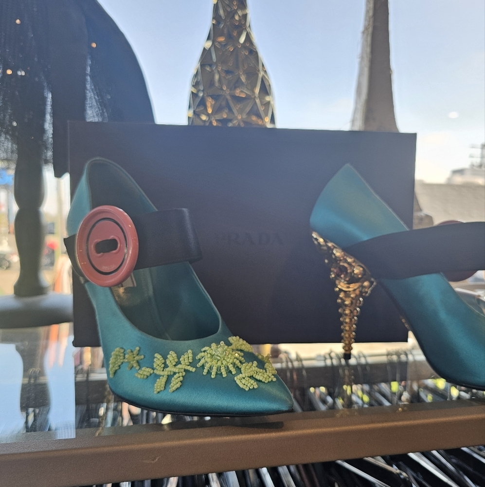 Prada Mary Jane silk heels